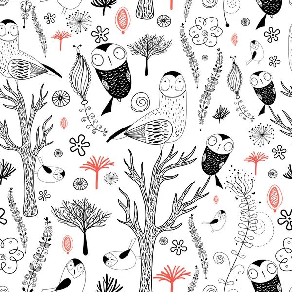 森林フクロウとパターン — ストックベクタ