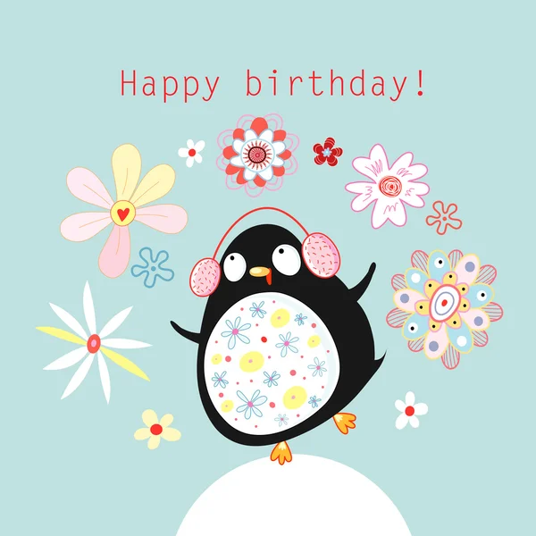 Tarjeta de felicitación con un divertido pingüino — Archivo Imágenes Vectoriales