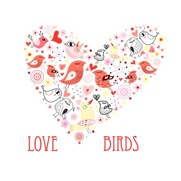 Coeur des oiseaux d'amour — Image vectorielle