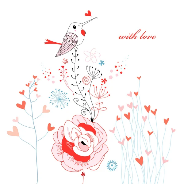 Amor pájaro en flores — Vector de stock
