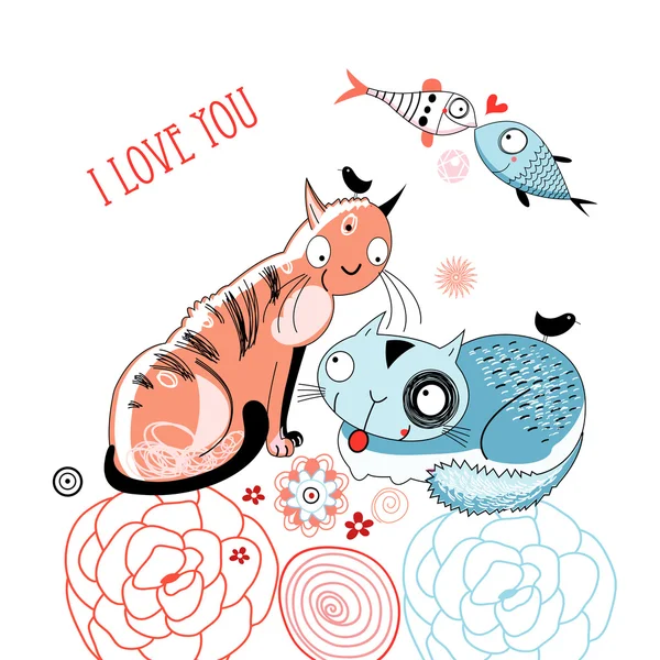 Aimer les chats et les poissons — Image vectorielle