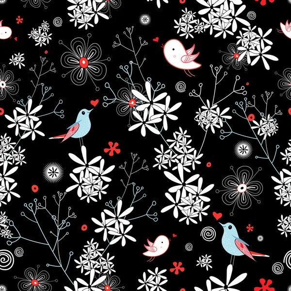 Цветочный узор с птицами — стоковый вектор