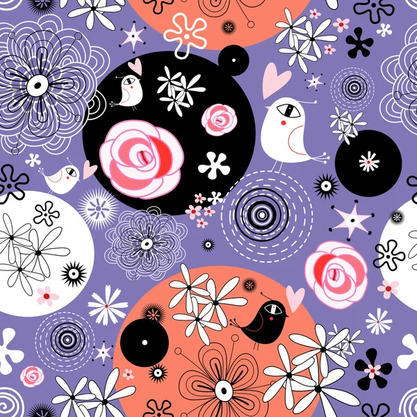 Motif floral avec des oiseaux — Image vectorielle