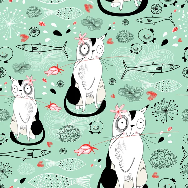Texture avec chats et poissons — Image vectorielle