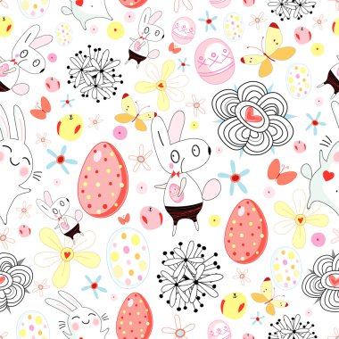 Texture of easter rabbits and eggs clipart