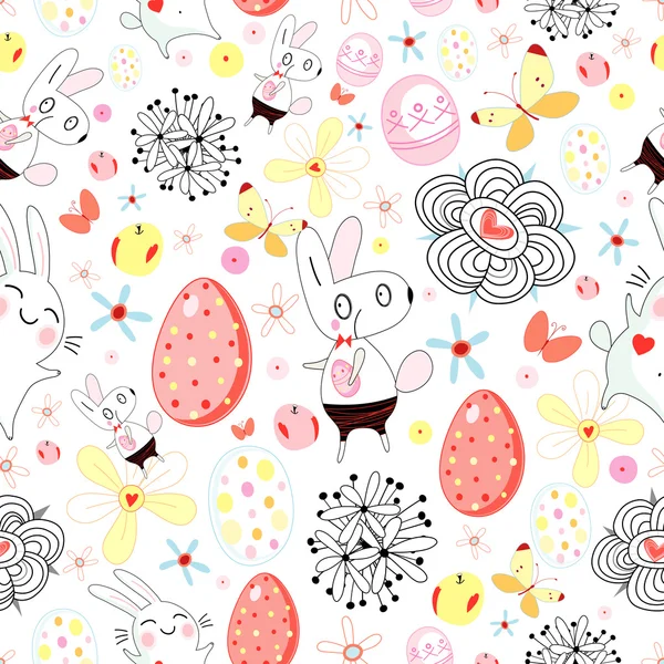 Textura de coelhos e ovos de Páscoa — Vetor de Stock