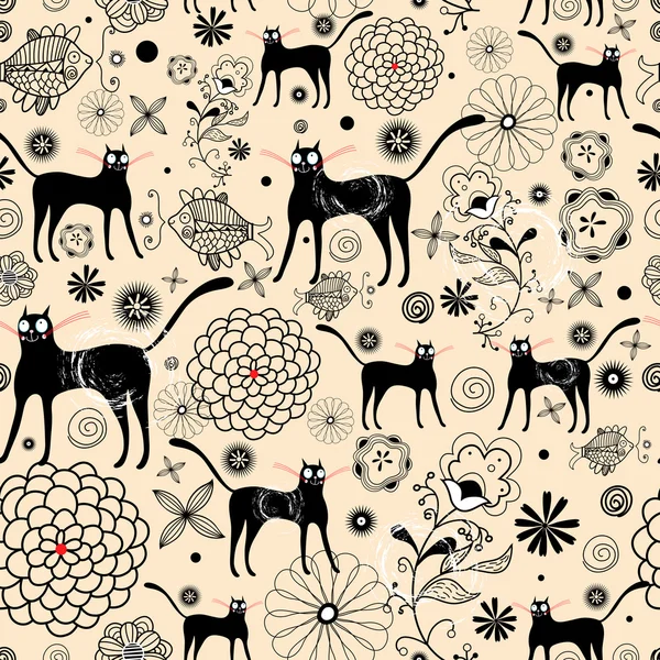 Texture de fleurs avec chats — Image vectorielle