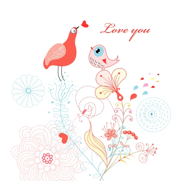 Amore uccelli sui fiori — Vettoriale Stock