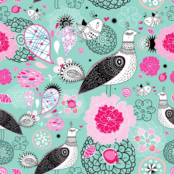 Texture de fleur avec des oiseaux fantastiques — Image vectorielle
