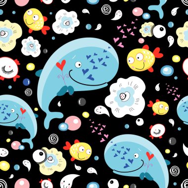 Pattern of whales and fish clipart