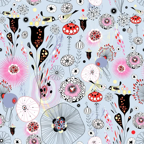 Λουλουδάτο μοτίβο με τα πουλιά — Διανυσματικό Αρχείο