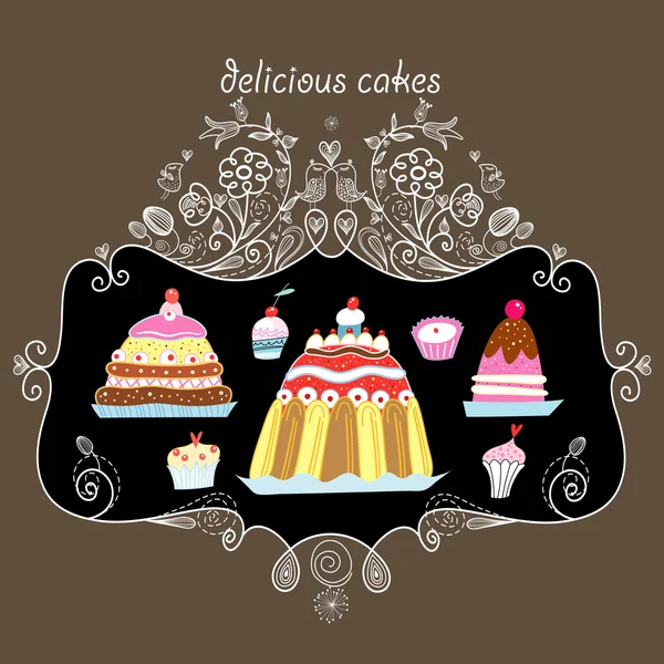 Delicious cakes — Stock Vector