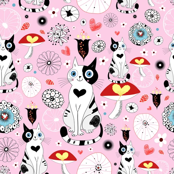 Modèle de chats et de fleurs — Image vectorielle