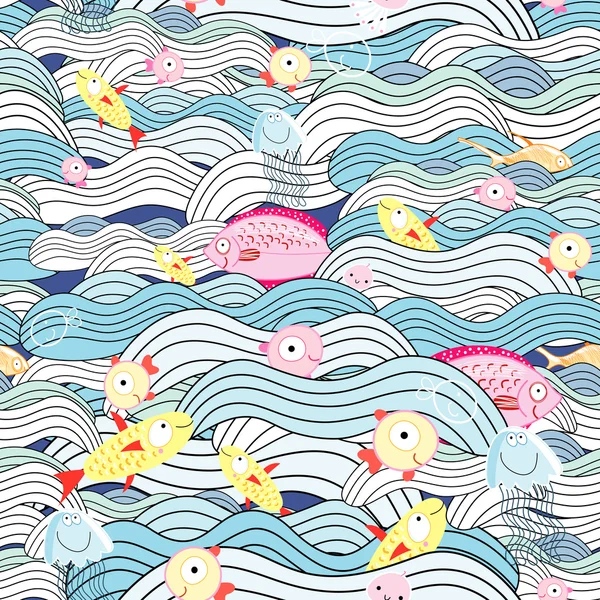 波浪和鱼的模式 — 图库矢量图片