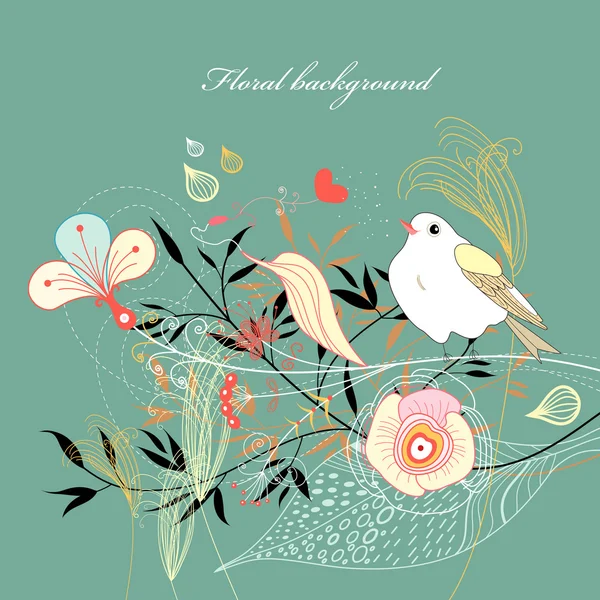 Floral background with a bird — Stock Vector