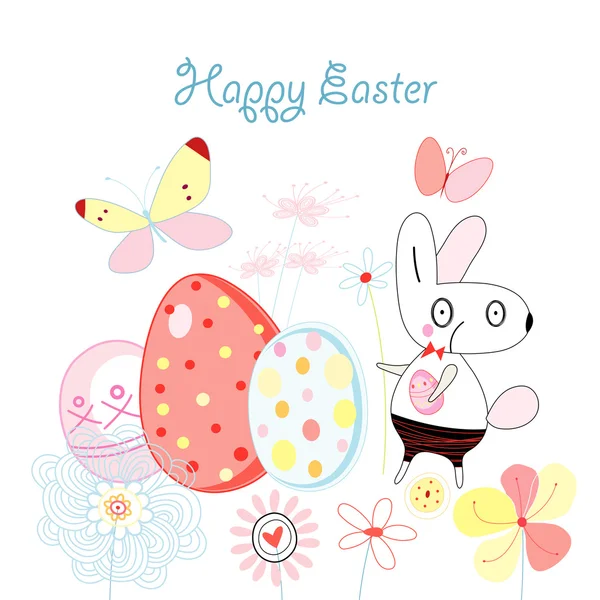 Velikonoční přání s králíkem — Stockový vektor