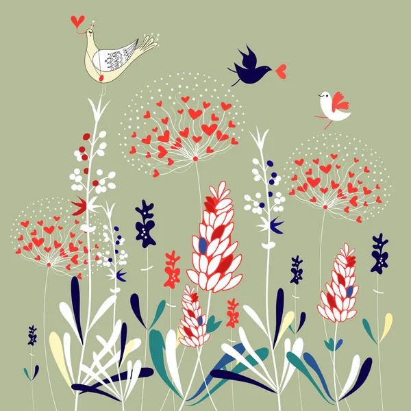 Fond floral avec des oiseaux — Image vectorielle