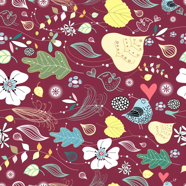 葉や鳥のパターン — ストックベクタ