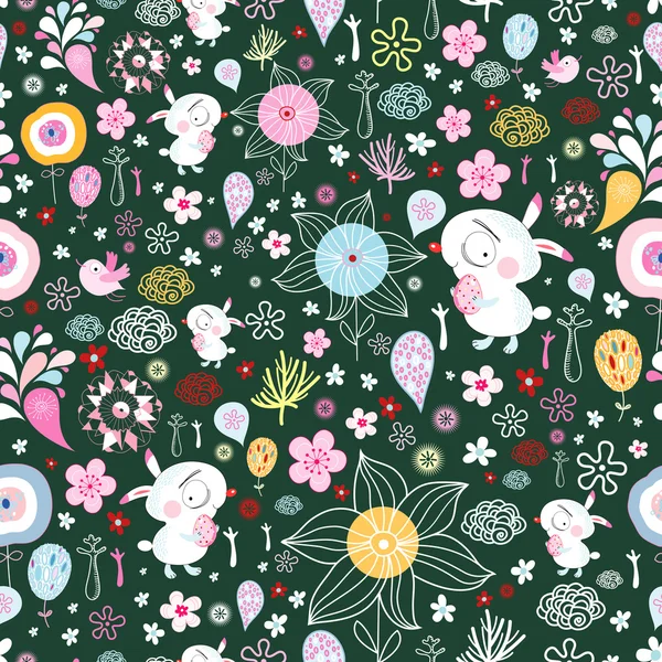 Texture de fleur avec des lapins — Image vectorielle