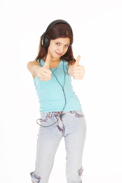 ヘッドフォンでの素敵な十代の少女 — ストック写真