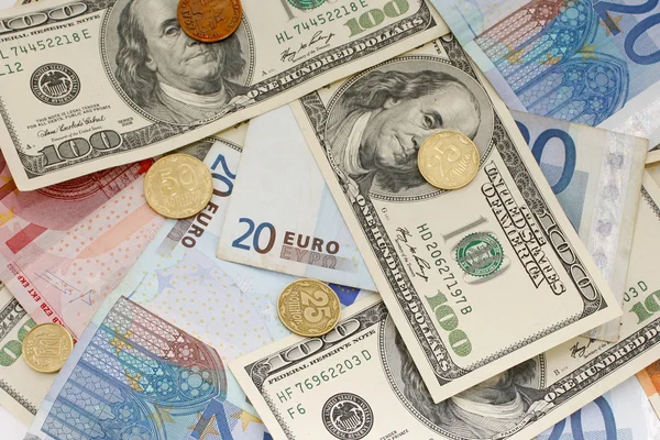 Χρήματα ευρώ Δολάριο νομίσματα Εικόνα Αρχείου