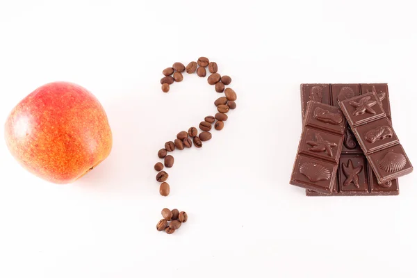 Chocolate or Apple diet, coffee — Stock Photo, Image