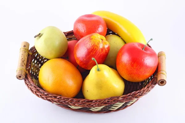 Stock image Many fruits and in basket isolated on white background