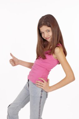 Teen beauty caucasian girl showing her thumbs up. clipart