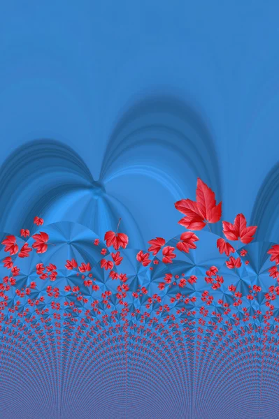 Абстрактный стильный синий фон с красными листьями — стоковое фото
