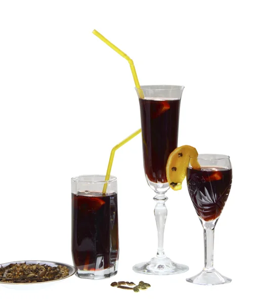 stock image Three glasses of mulled wine on white background