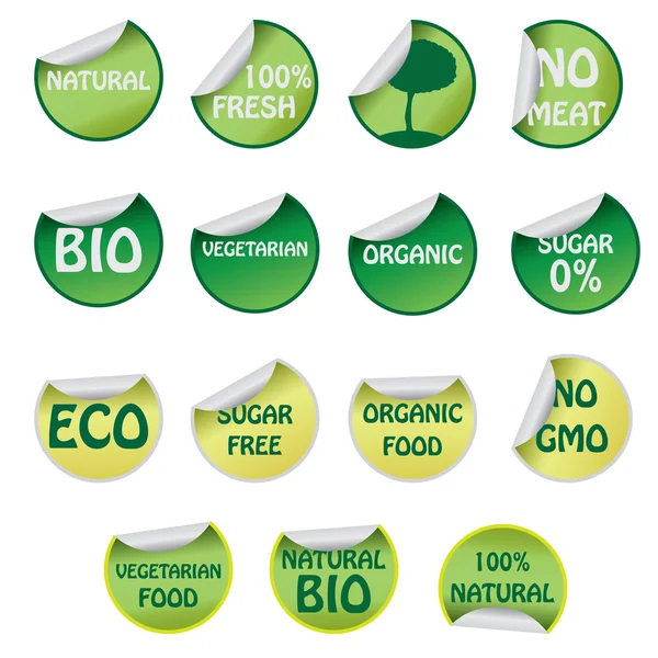 Set of icons with text about natural products. — Stock Vector