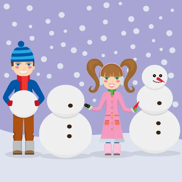Children making snowmen. — Stock Vector