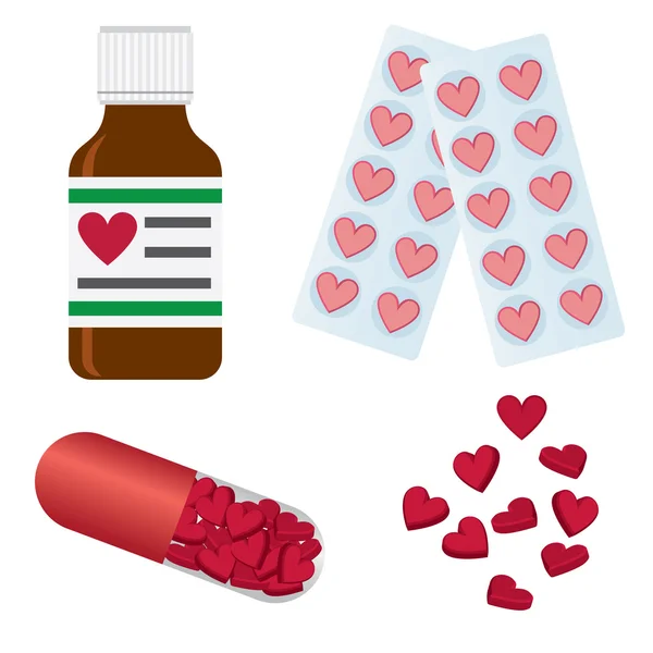 Pills with shapes of heart. — Stock Vector