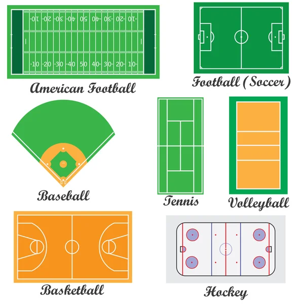 Conjunto de campos para juegos deportivos . — Vector de stock