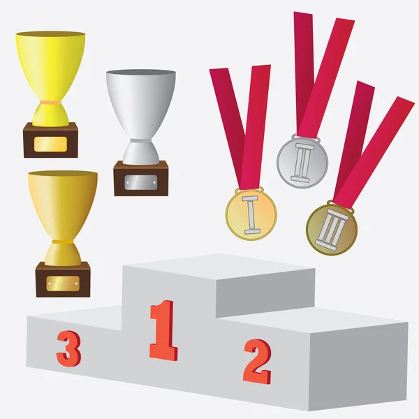 Set di medaglie e coppe per i premi . — Vettoriale Stock