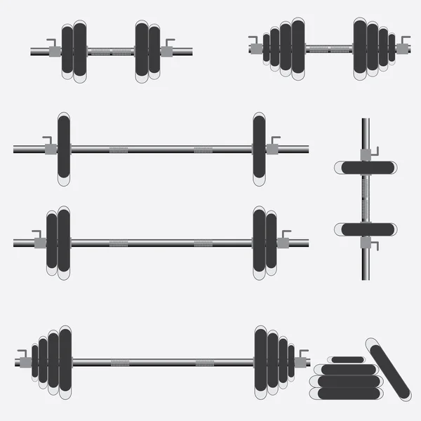 Set of barbells and dumbbells. — Stock Vector