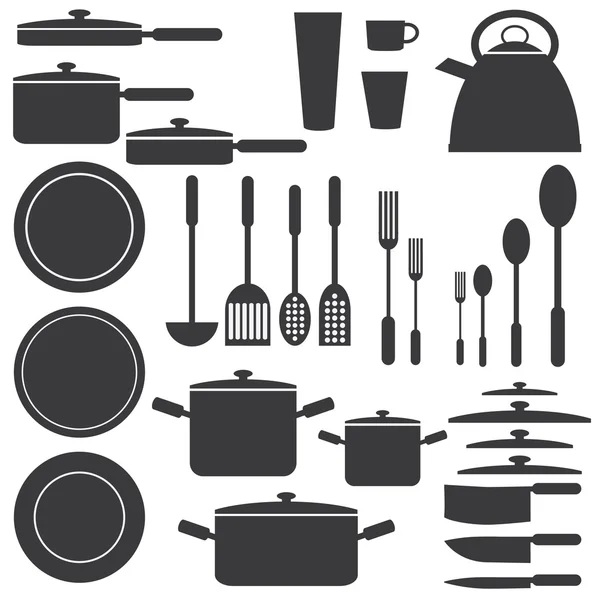 Ustensiles de cuisine en blanc et noir . — Image vectorielle