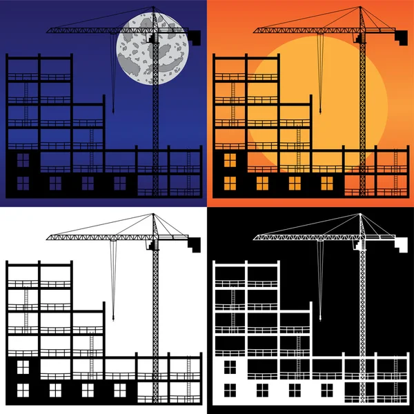Lifting crane and building under construction. — Stock Vector
