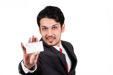 Businessman holding business card clipart