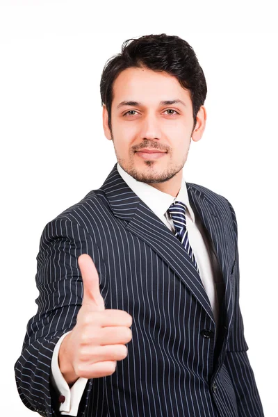 Confident businessman with thumbs up — Stock Photo, Image