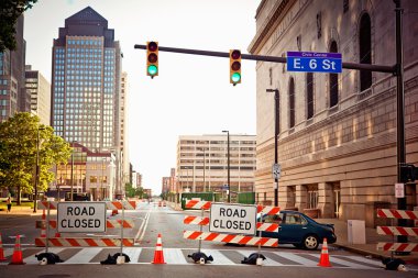 Road closed sign in Downtown Cleverland clipart