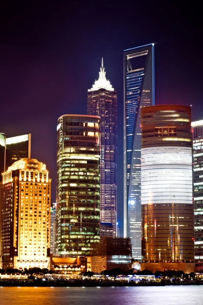 Šanghaj pudong panoramatu v noci — Stock fotografie