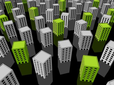 Green and grey buildings clipart