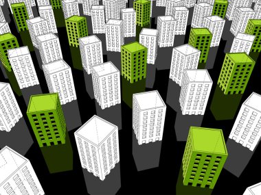 Green and white buildings clipart