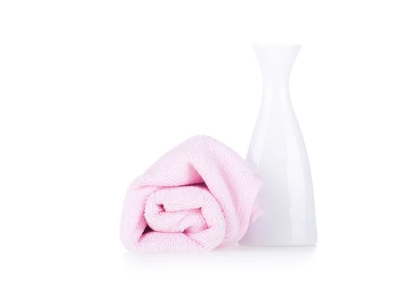 Váza s růžový ručník — Stock fotografie