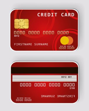 Red credit card Banking concept front and back view clipart