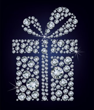 Illustration of gift present made up a lot of diamonds on the black backgro clipart