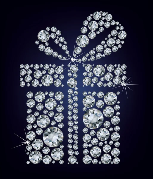 Illustration av gåva närvarande gjorde upp en massa diamanter på svart backgro — Stock vektor