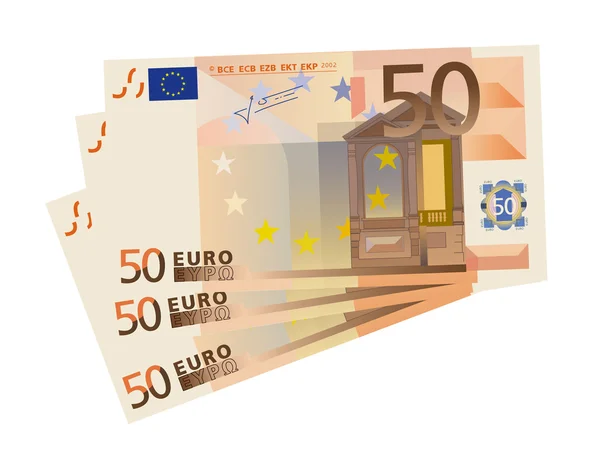 Vector drawing of a 3x 50 Euro bills (isolated) — Stock Vector