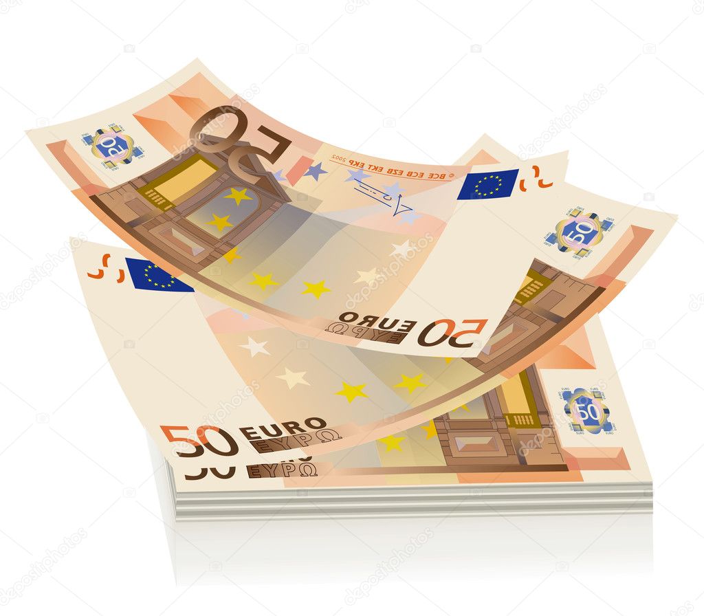 Flying euro bills, the concept of success
